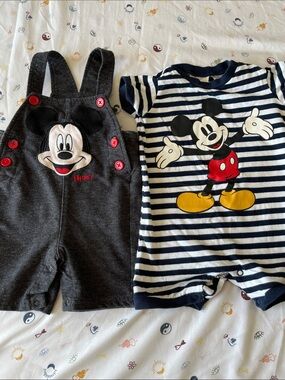 Disney Navy and White Striped Mickey Romper and Mickey Overall Short
